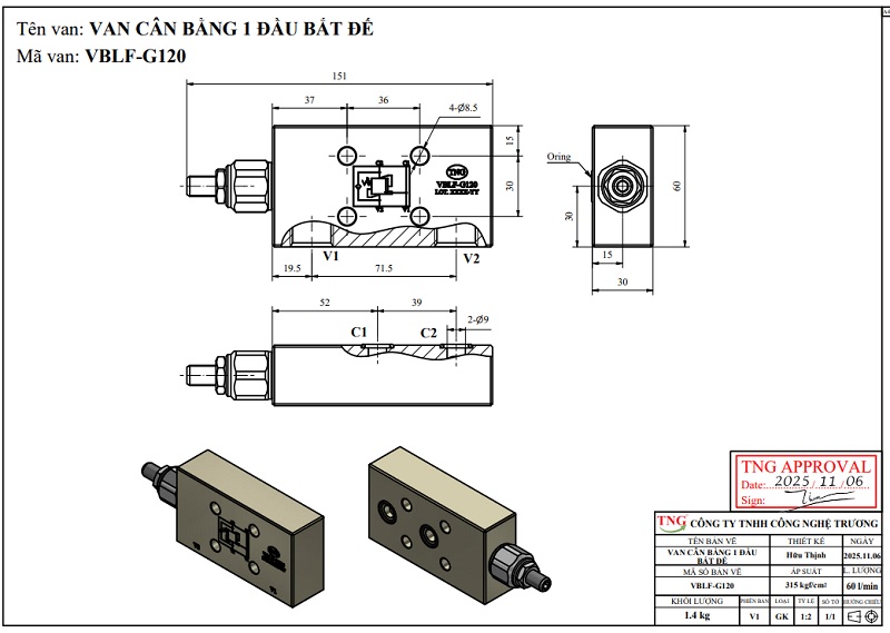Van Cân Bằng 1 Đầu Mặt Bích VBLF G3/8
