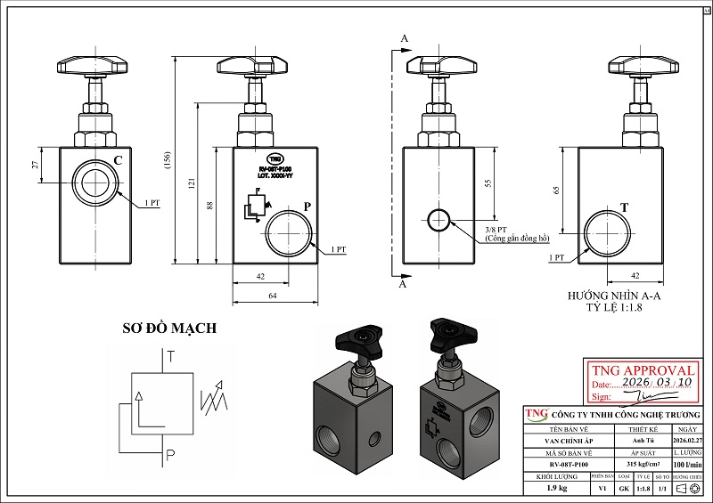 Thông số van chỉnh áp thủy lực