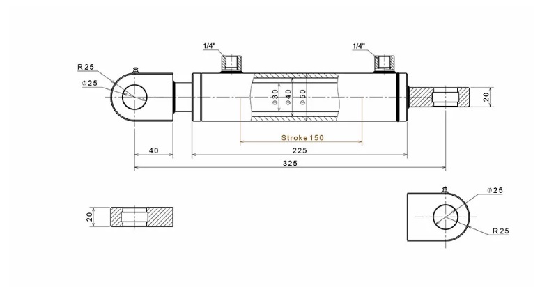 Bản vẽ xi lanh thủy lực Xi lanh Dock Leveler hành trình 150mm: