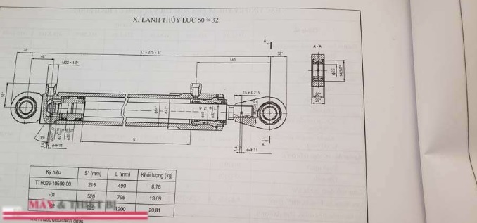 Bản vẽ xi lanh thủy lực 50 x32