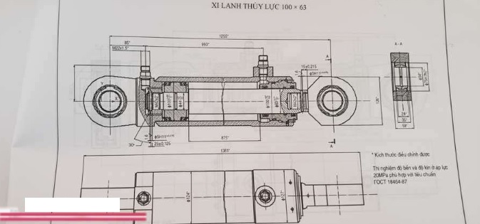 Bản vẽ xi lanh thủy lực 100×63