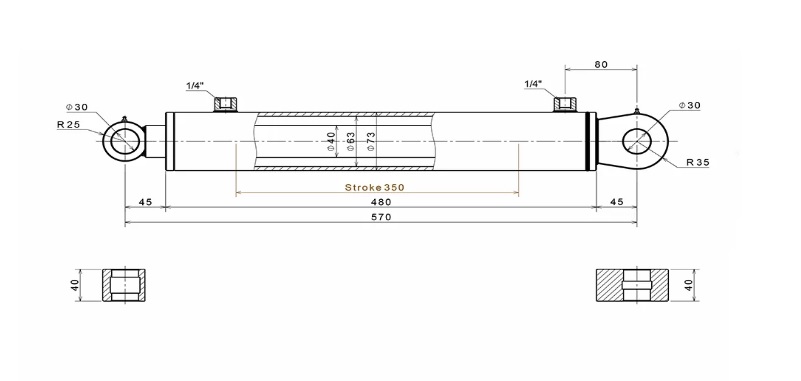 Bản vẽ xi lanh thủy lực hành trình 350mm