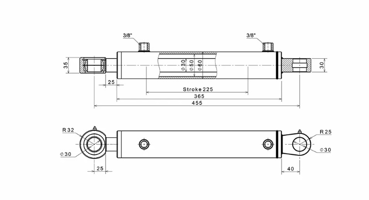 Bản vẽ xi lanh thủy lực bàn nâng 225mm