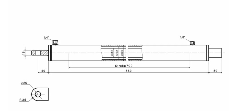 Bản vẽ xi lanh thủy lực bửng nâng hành trình 700mm