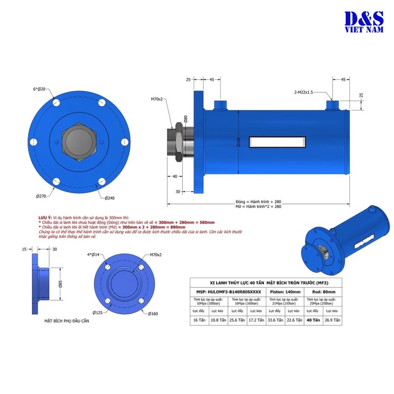 Thông số xi lanh thủy lực 40 tấn