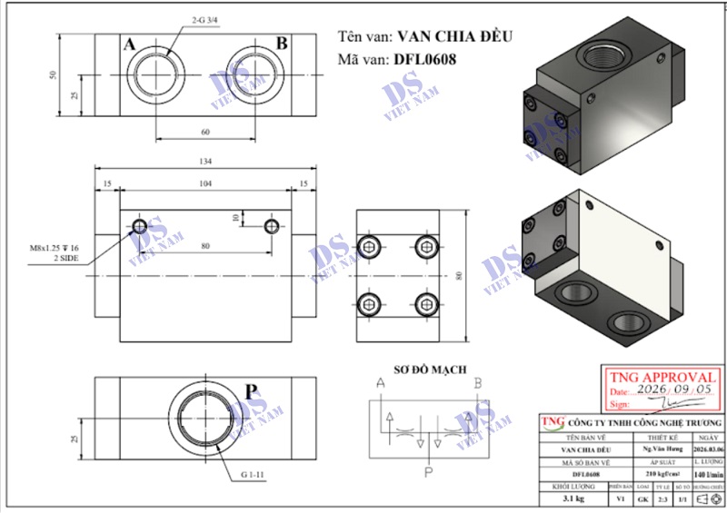 Van chia đều thủy lực dạng pitton DFL 0608