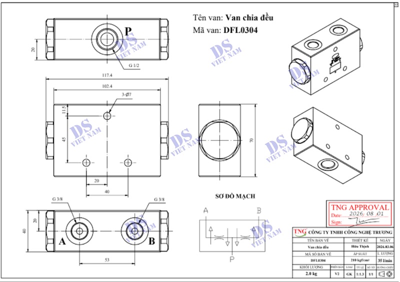 Van chia đều Pitton DFL 0304